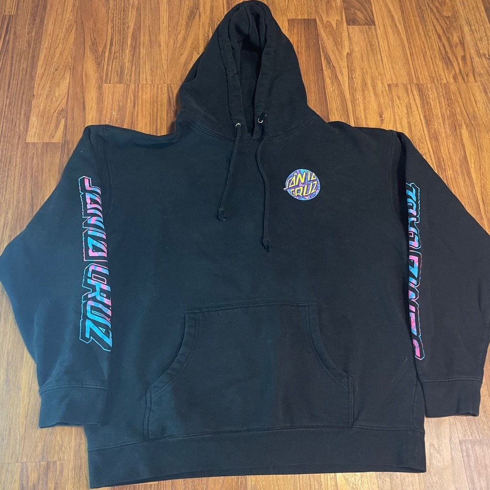 Santa Cruz Skateboards Hoodie Mens Large Black Marble Dot Logo Pullover Shirt
